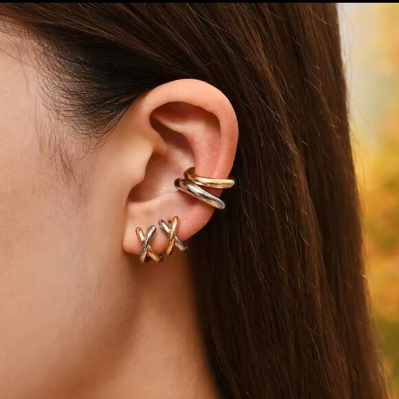 Elegant Gold and Silver X Earrings. Never worn. - Picture 2 of 5